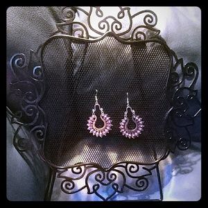 Purple horseshoe dangle earrings